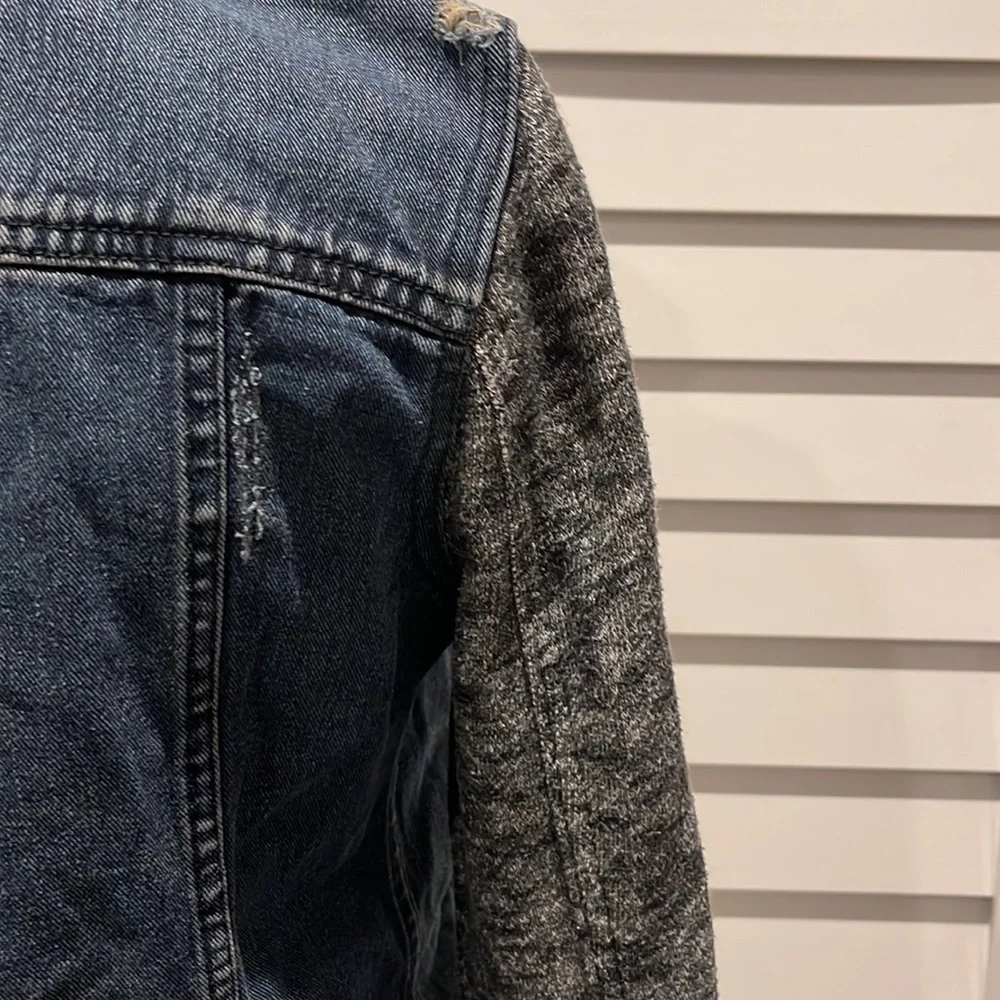 Free People Jean Jacket with Sweat Sleeves and hoodie - Picture 8 of 8